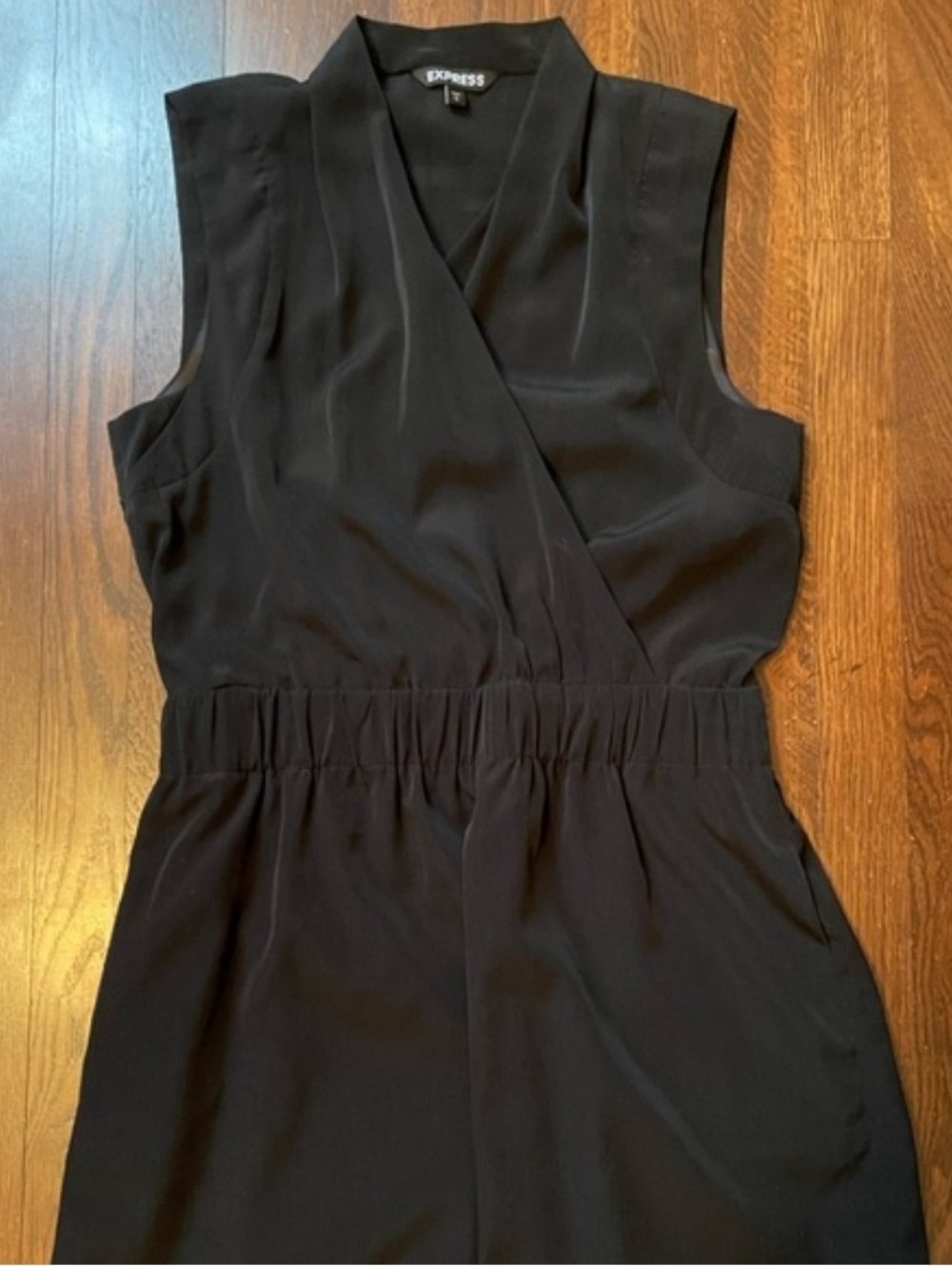 Express Black Sleeveless Wrap-Style Dress With Pockets And Elastic Waist- Large
